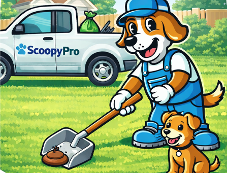 Scoopy cleaning a yard