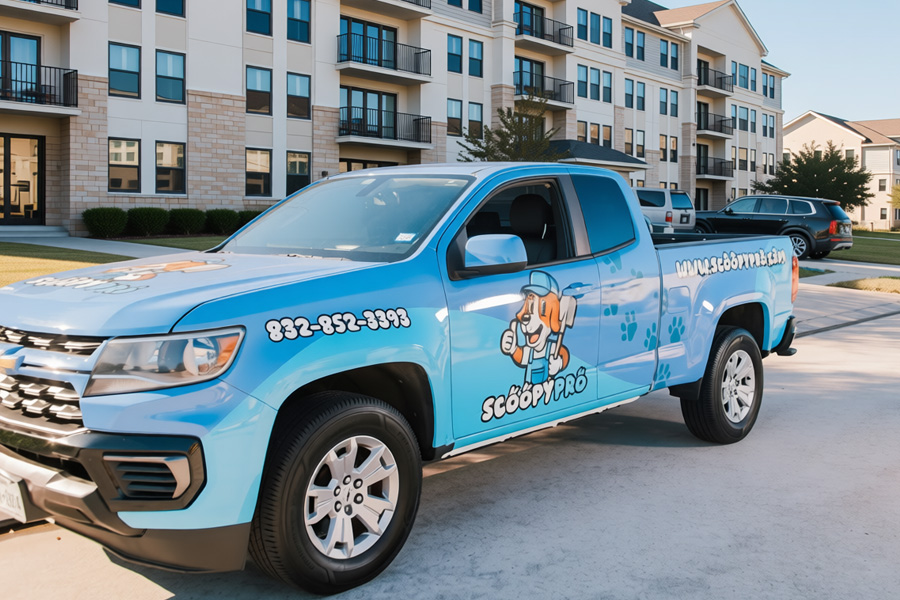 Scoopy Pro branded truck at apartment complex